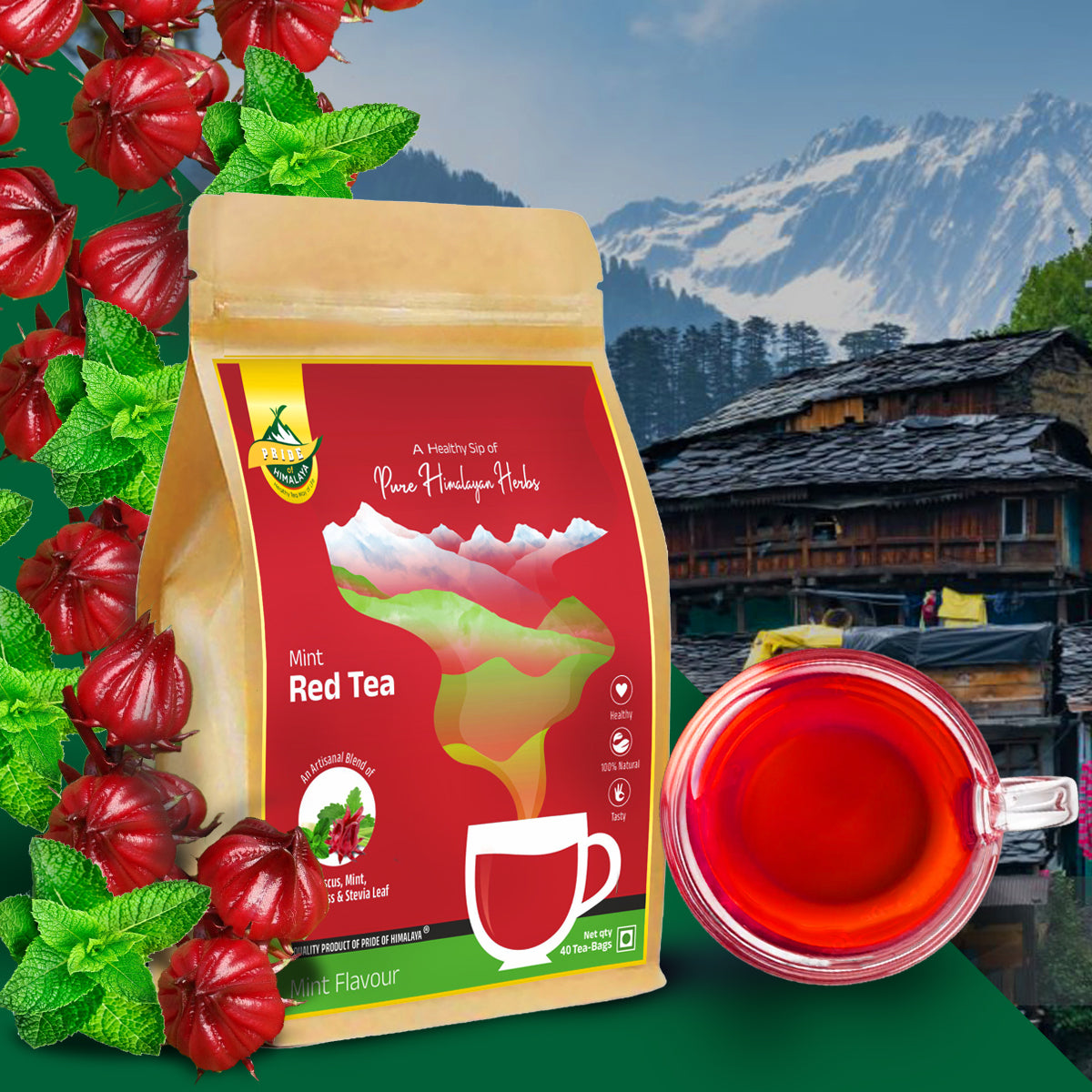 Mint Hibiscus Tea| Loose Leaf | 100 GM 60+ Cups